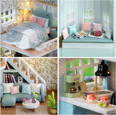 DIY Miniature House Kit, CUTEROOM Wooden Dollhouse Kit with Furniture, Birthday Gift for Women and Girls (Warm Manor)