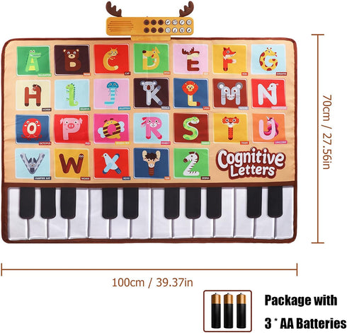 26 1 2 3 Bluejay Baby Piano Mat, Musical Keyboard Learning Toys with Letters, Electronic Music Animal Touch Play Mat