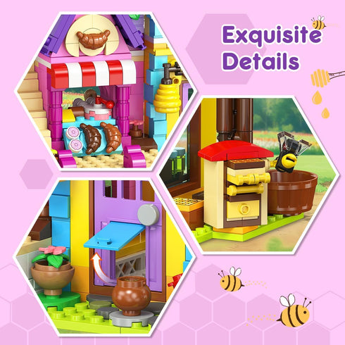 1084PCS Set 8-12+ HOGOKIDS Girls Friends Baking House Building Toy with LED Light - Beekeeping & Bakery Building