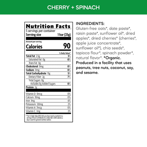 4 oz (Pack 1), Love Child Organics Oaty Chomps Cherry + Spinach Snack Bars, of Gluten Free, Non-GMO, by Nature's Path