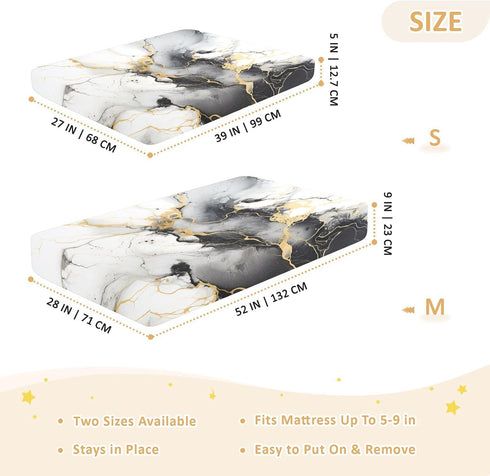 Bseiialft 52 28 Black Gold White Marble Crib Sheets for Boys Girls Soft and Breathable Cotton Baby Sheets for Standard