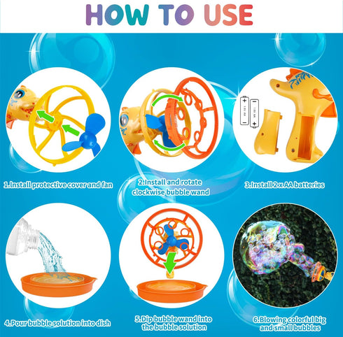 Dinosaur Bubble Gun Bubble Machine for Kids, Summer Party Favors Outdoor Toys, Birthday Gift for Ages 3-10