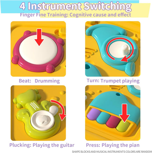6-in-1 4 1 2 1 Baby Activity Cube, Educational Early Development Toy with Sensory Shape Blocks, Music Busy Board