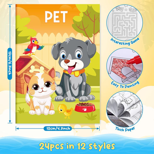 Set 4-8-12 Travel24+24Pcs BenLouis Coloring Books for Kids With Stacking Crayons Mini Coloring Books Bulk for Ages
