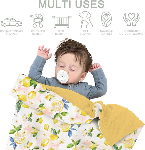 Summer 30x40 Lemons Baby Blankets for Girl Boy Lemon Branch Leaves Flowers Soft Mink Dotted Backing Double Layer