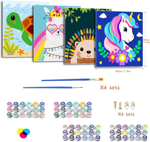 CarlonLin 4 Pack 8-12, (8x8inch) Framed Paint by Number for Kids, Paint by Numbers for Kids Ages Paint by Numbers Kits