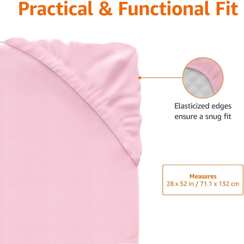100% 28 52 Inches, (Pack 2) Amazon Basics Cotton Jersey Knit Fitted Crib Sheet for Boys and Girls, fits Standard Crib