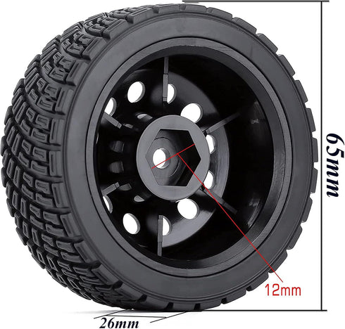 4PCS 65mm RC Rally Car Rubber Tires and Plastic Vintage Wheel Rims for 1/10 RC On-Road Rally Racing Car (Black)