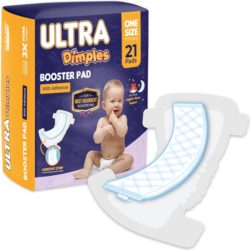 1 21 Count Dimples Booster Pads, Baby Diaper Doubler Inserts with Adhesive - Size Fits All Diapers - Boosts Absorbency