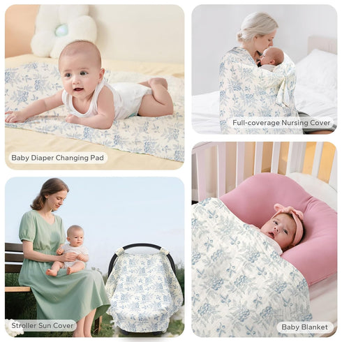 2-in-1 SummerBlueberrie SERAPHY Muslin Baby Car Seat Cover & Nursing Cover, Soft Lightweight Breastfeeding Cover