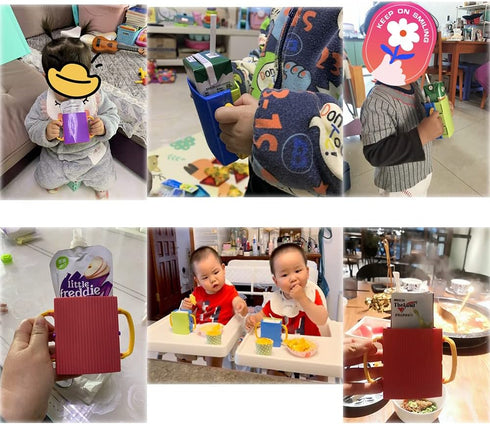 Ynotus 2-Pack Baby Juice Box Holder Juice Bag Holder for Toddlers No Squeeze Adjustable Folding Food Pouch and Milk Box