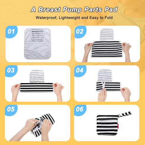 2Pack Damero Breast Pump Parts Bag, Wet Bag for Breast Pump Parts Storage with Waterproof Mat, Black Strips