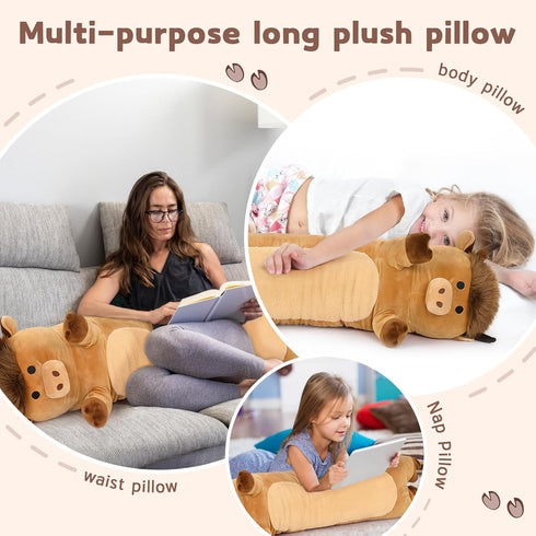 Tezituor Long Plush Cow Body Pillow: 43" Cute Stuffed Animal Throw Pillow - Birthday Gift for Kids & Adults