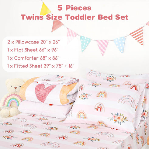 Sets Set 5 Set Toddler Bedding Twin Size for Girls, Rainbow Toddler Crib Bedding Piece Floral Toddler Comforter