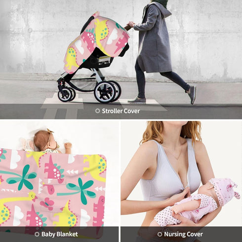 Hcpwzrf Pink Dinosaur Baby Car Seat Cover & Nursing Cover - Breathable Stretch Multi-Use Cover for Breastfeeding