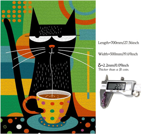 Bgraamiens Puzzle - Coffee Cat - 1000 Pieces Modern Art Cartoon Cat Puzzle for Adults