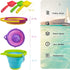 POUYRBA Set 3Pcs Collapsible Beach Bucket and Shovel for Kids, Foldable Sand Toys with Mesh Bag, Portable Sand Buckets