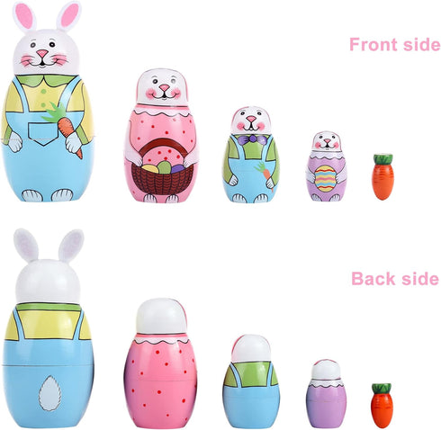 Yoption 5Pcs Russian Matryoshka Dolls, Handmade Wooden Rabbit Bunny Nesting Dolls Set for Kids Christmas Gift