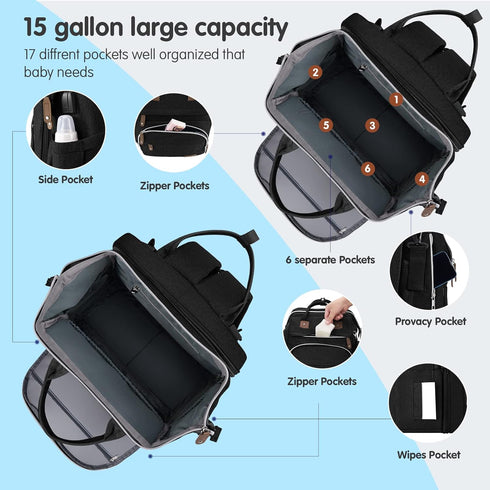 Backpack, DERJUNSTAR Baby Diaper Bag Diaper Changing Station, Baby Bags for Boys Girls,Waterproof Changing Pad,USB