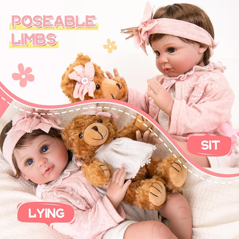 Aori 22 inch Reborn Baby Dolls - Lifelike Realistic Baby Girl Doll with Feeding Toy Accessories for Kids 3+