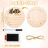 NQEUEPN 5.9in Baby Announcement Sign Plate, Wooden Newborn Disc Board with Ink Pad for Hand & Footprints Hello Birth