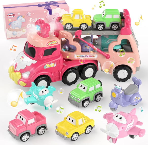 usrela Toys for 2 3 Year Old Girl Truck, 7-in-1 Carrier Truck