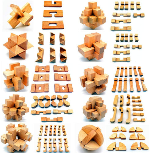 Guaishou 10-in-One 3D Small Wooden Puzzles, Kongming Lock IQ Test Toy for Teens and Adults