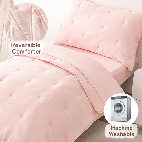 Sets 4 Pink Toddler Bedding for Girls, Pieces Bed-in-a-Bag for Toddler Girl, Soft Microfiber Lightweight Breathable