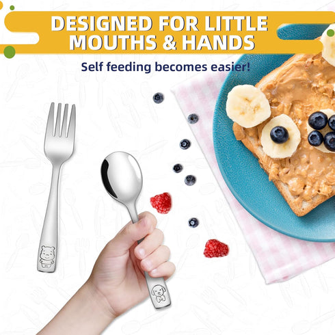 VITEVER 10-Piece Toddler Utensils, Kids Stainless Steel Silverware Set, Safe Forks and Spoons, Dishwasher Safe