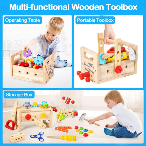 Wooden Kids Tool Set Toy for 2-5 Years Old, 36 Pcs STEM Montessori Toy for Pretend Play, Learning Educational