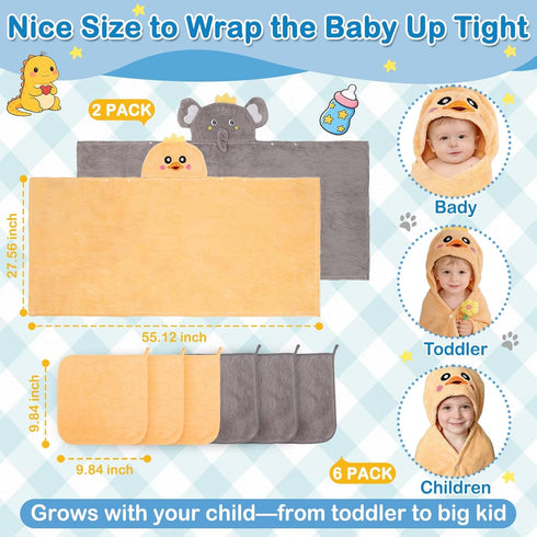 8 Set, 2 55" 27.5" 6 0-5 Flasoo Pcs Toddler Towel Pcs Hooded Toddler Bath Towel, Large x Toddler Hooded Towel & Pcs