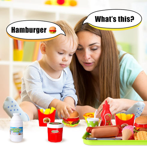 Plastic Burgers Sandwich Pretend Play Food Toy Set for Kitchen, Fake Food Playset for Preschool Kitchen Sets,