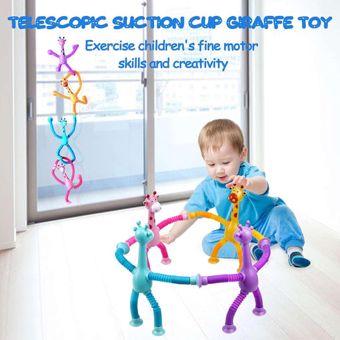 4 Pack Telescopic Suction Cup Giraffe Toy - Baby Fidget Toys for Fine Motor Skills, Autism Sensory Toys
