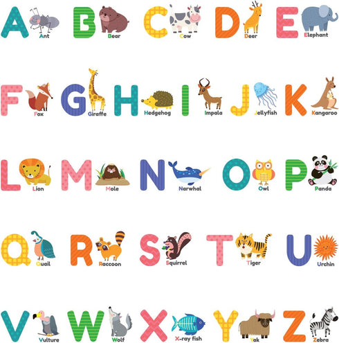 DECOWALL DS-8014 Colourful Animal Alphabet ABC Kids Wall Stickers - Peel and Stick Removable Decals for Nursery