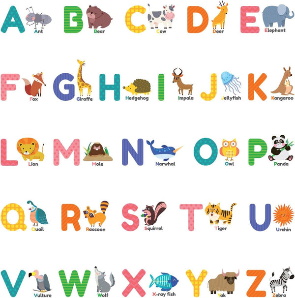 DECOWALL DS-8014 Colourful Animal Alphabet ABC Kids Wall Stickers - Peel and Stick Removable Decals for Nursery