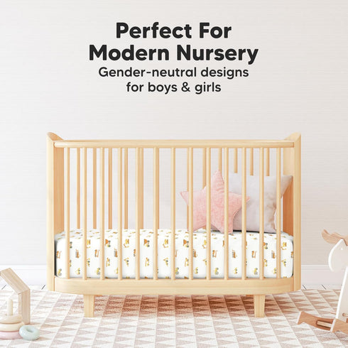 Pack and Play Sheets Fitted, 2-Pack Mini Crib Sheets, Organic Fitted for Pack N Play Mattress, Construction