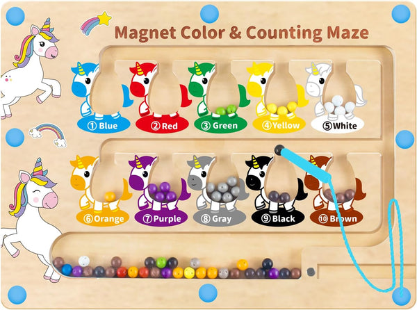 Magnetic Color and Number Maze, Unicorn Gifts for Girls, Montessori Educational Sensory Toys for Toddlers