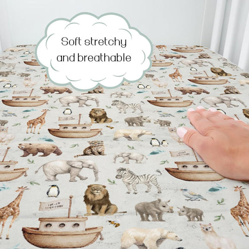 52" 28" HawSkgFub Noahs Ark Animal Boat Religious Fitted Standard Crib Sheet for Baby Boy Girl, Elephant Bear Giraffe