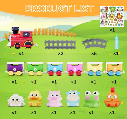 Utrena Set, 1 2 3 Toddler Train Track Toys,Electric Farm Animal Train Realistic Steam Lights Sound, Interactive Boy