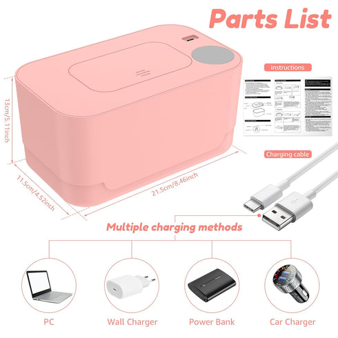UKQRRTC Baby Wipe Warmer Wipe Warmer Dispenser Thermostat Even Heating Baby Wipe Heater Portable Wipes Warmer with USB