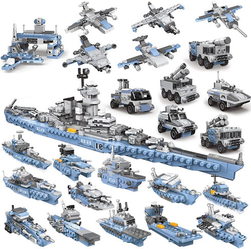 Military Army Building Toys 8IN1 USS Missouri Battleship STEM Building Blocks for Boys 3-12 Years Old, 25 Models