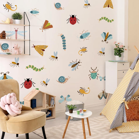 Insect Cartoon Wall Sticker, Nursery Decor, Caterpillars, Dragonflies, Snails, Ladybugs Wall Decor Mural for Nursery
