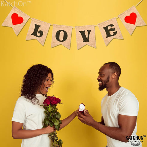 KatchOn Burlap Love Banner for Romantic Decoration - 7x5 Inch | No DIY | Engagement Party, Anniversary, Mothers Day