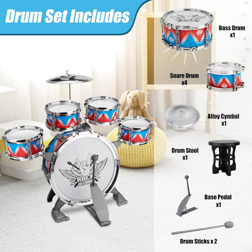 Toddler Drum Set Kids Jazz Kit with Stool, Musical Instruments Toys for Boys Girls Aged 3 4 5 Year Old