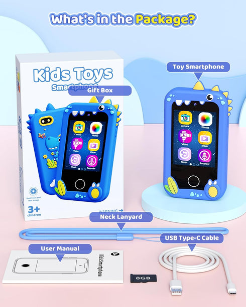 Kids Toy Smartphone for Boys Ages 3-8, Fake Play Phone with Music Player, Dual Camera, and Puzzle Games