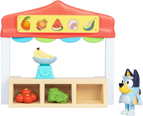 Bluey Mini Playsets Farmers Market Playset with Articulated Figure, Shopping Bag, and Accessories