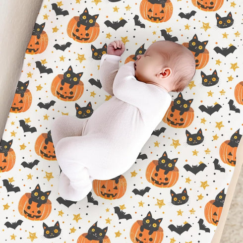 KuphiL10C Girls-16x32 Cute Halloween Pumpkin Cat Bats Stars Pattern Baby Changing Pad Cover, Unisex Fall Winter Holiday