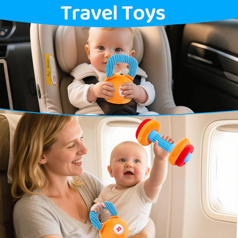 JoySpark Toys 3-6-12 Set 6 Baby Toys Months Sensory Toy for Babies Workout Dumbbell Weights Toy