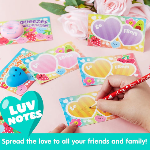 28 Packs JOYIN Valentines Day Gift Cards with Mochi Squishy Toys, Kawaii Mochi Squishy Toy to Squeeze Stress Relief