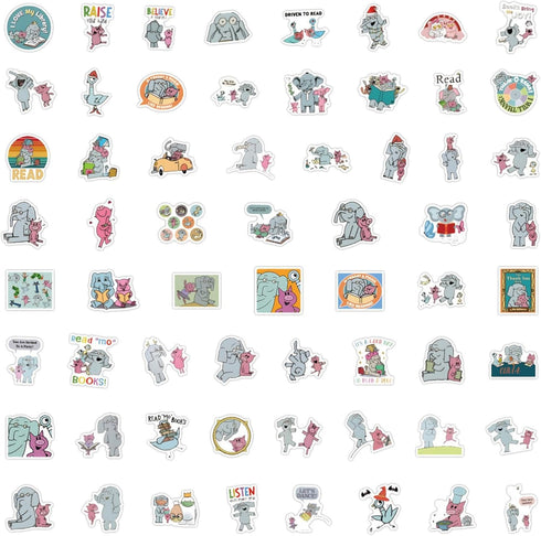 120pcs Elephant and Piggie Stickers for Kids Water Bottles Cute Kawaii Cartoon Vinyl Waterproof Decals for Teens Laptops Journal Scrapbook Computer Travel Case Pad Phone by YMMRSK